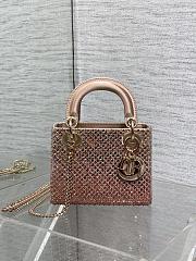 DIOR Metallic Satin Celestial Bead Embroidery Cannage Mini Lady Dior Pink - 1