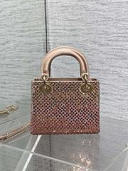 DIOR Metallic Satin Celestial Bead Embroidery Cannage Mini Lady Dior Pink - 4