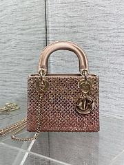 DIOR Metallic Satin Celestial Bead Embroidery Cannage Mini Lady Dior Pink - 3