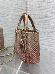 DIOR Metallic Satin Celestial Bead Embroidery Cannage Mini Lady Dior Pink - 2