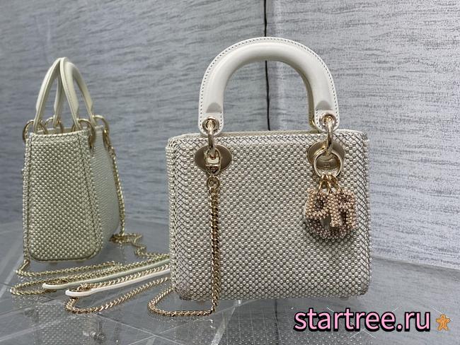 DIOR Metallic Satin Celestial Bead Embroidery Cannage Mini Lady Dior White - 1