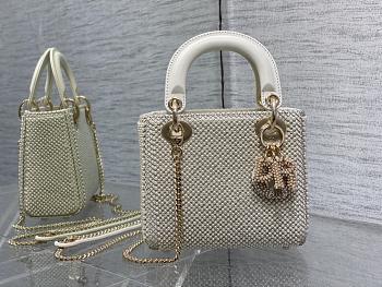 DIOR Metallic Satin Celestial Bead Embroidery Cannage Mini Lady Dior White