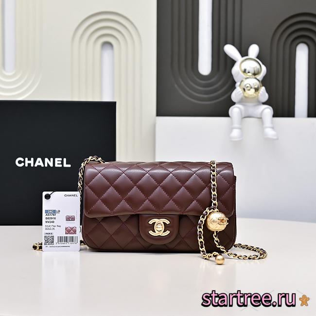 Chanel Classic Flap Lambskin Bag With Gold Ball-17cm - 1
