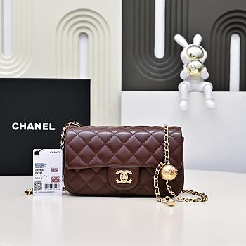 Chanel Classic Flap Lambskin Bag With Gold Ball-17cm