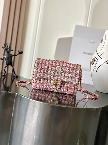 Chanel Flap bag, Sequins & gold-tone metal Pink-21x14x8cm