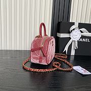 Chane Mini bowling bag, Velvet, calfskin Pink-11.5×20×8cm - 4