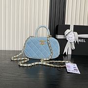 Chane Mini bowling bag, Velvet, calfskin Blue-11.5×20×8cm - 1