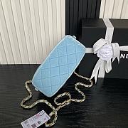 Chane Mini bowling bag, Velvet, calfskin Blue-11.5×20×8cm - 5