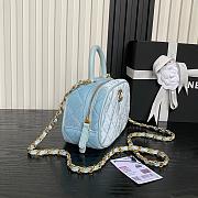 Chane Mini bowling bag, Velvet, calfskin Blue-11.5×20×8cm - 2