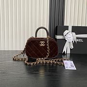 Chane Mini bowling bag, Velvet, calfskin Dark Brown-11.5×20×8cm - 1