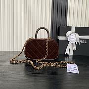 Chane Mini bowling bag, Velvet, calfskin Dark Brown-11.5×20×8cm - 5