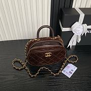 Chane Mini bowling bag, Velvet, calfskin Dark Brown-11.5×20×8cm - 4