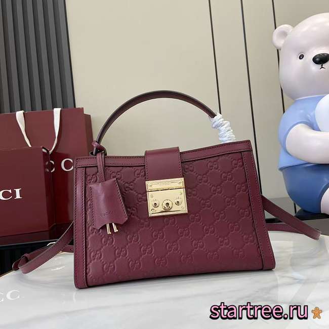 Gucci Padlock medium top handle bag in Rosso Ancora red GG leather-25.5x17.5x10cm - 1