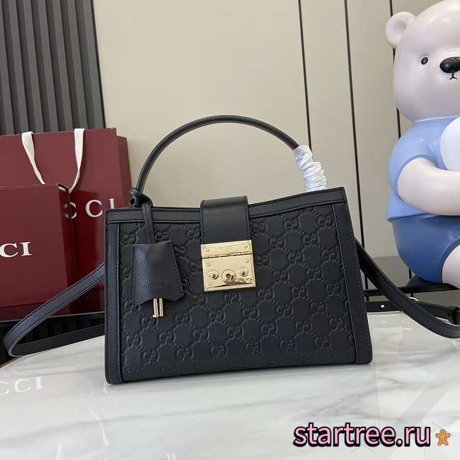 Gucci Padlock medium top handle bag in Rosso Black GG leather-25.5x17.5x10cm - 1
