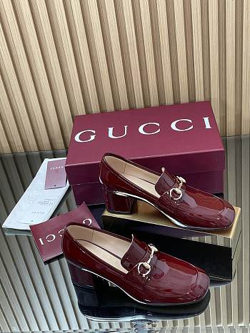 Women's heeled loafer with Horsebit in Rosso Ancora red
