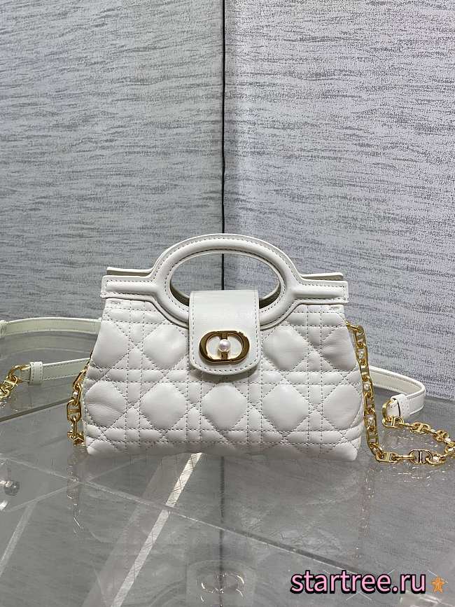 Dior Jolie Top Handle Mini Bag Latte Cannage Lambskin White-18.5x8.5x13cm - 1