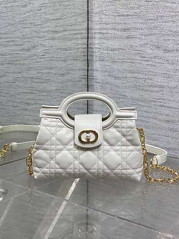 Dior Jolie Top Handle Mini Bag Latte Cannage Lambskin White-18.5x8.5x13cm