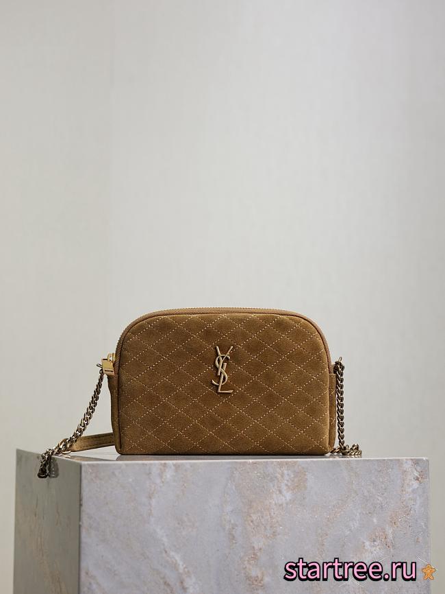 YSL Saint Lauren Gaby Mini Crossbody Bag in Quilted Suede-19*3*3.5cm - 1