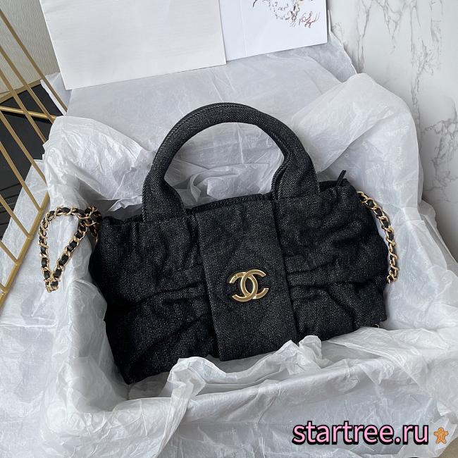 Chanel Small Bow Bag Denim Black -18x26x5cm - 1