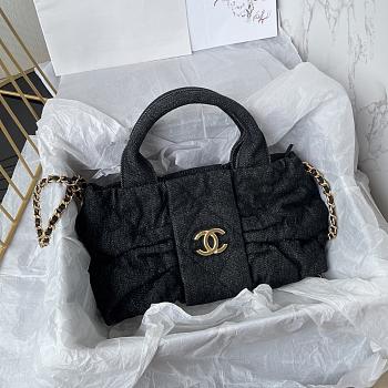 Chanel Small Bow Bag Denim Black -18x26x5cm