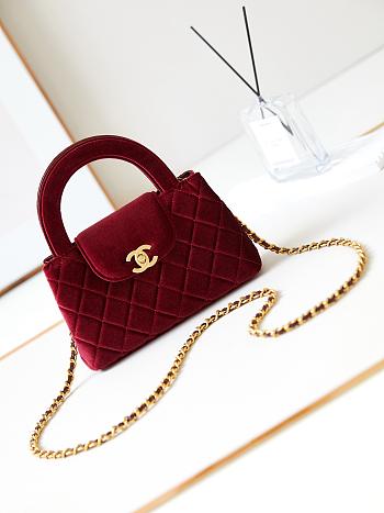 Chanel Kelly Velvet Bag Red-13*19*7cm