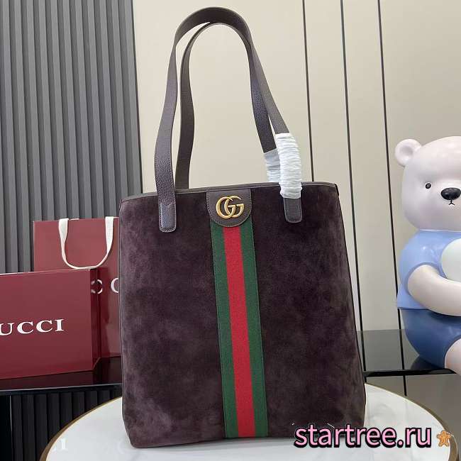 Gucci Ophidia medium tote bag dark brown suede-30x36x12.5cm - 1