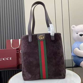 Gucci Ophidia medium tote bag dark brown suede-30x36x12.5cm