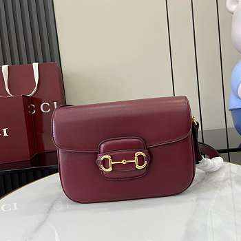 Gucci Horsebit 1955 Soft small shoulder Rosso Ancora red leather-26x17.5x10cm
