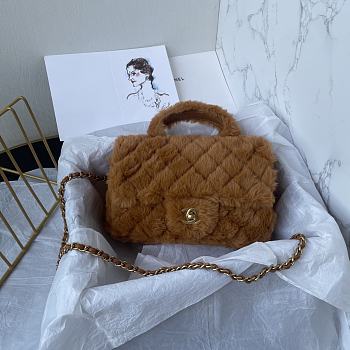 Chanel Fur Mini Classic Flap Handle Bag Brown-20x12x6cm