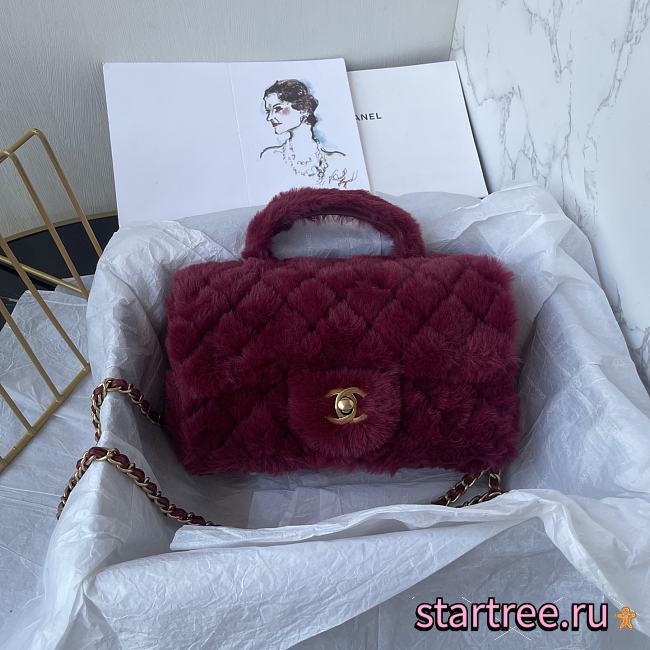Chanel Fur Mini Classic Flap Handle Bag Cherry-20x12x6cm - 1