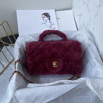Chanel Fur Mini Classic Flap Handle Bag Cherry-20x12x6cm