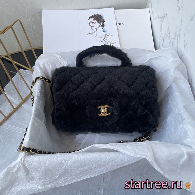 Chanel Fur Mini Classic Flap Handle Bag Black-20x12x6cm - 1