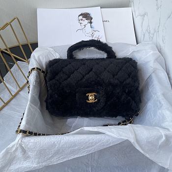 Chanel Fur Mini Classic Flap Handle Bag Black-20x12x6cm