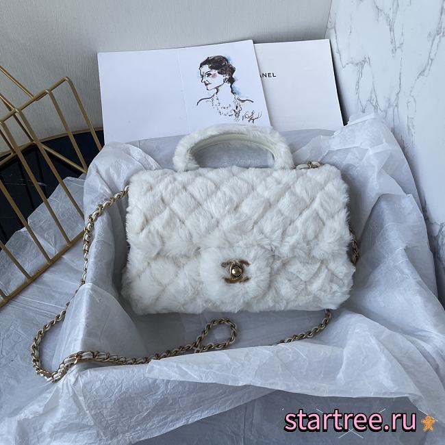 Chanel Fur Mini Classic Flap Handle Bag White-20x12x6cm - 1