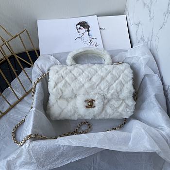 Chanel Fur Mini Classic Flap Handle Bag White-20x12x6cm
