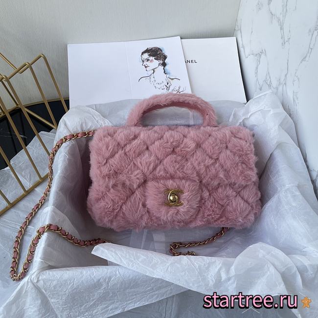 Chanel Fur Mini Classic Flap Handle Bag Pink-20x12x6cm - 1