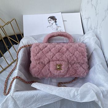 Chanel Fur Mini Classic Flap Handle Bag Pink-20x12x6cm
