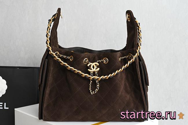 Chanel 25C hobo Bag Suede coffee brown 003 -30×26×14cm - 1