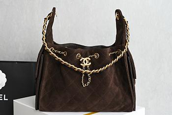 Chanel 25C hobo Bag Suede coffee brown 003 -30×26×14cm