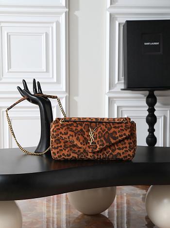 YSL Saint Laurent Brown Calypso Small Padded Leopard-Print Faille Shoulder Bag-26*14*7CM