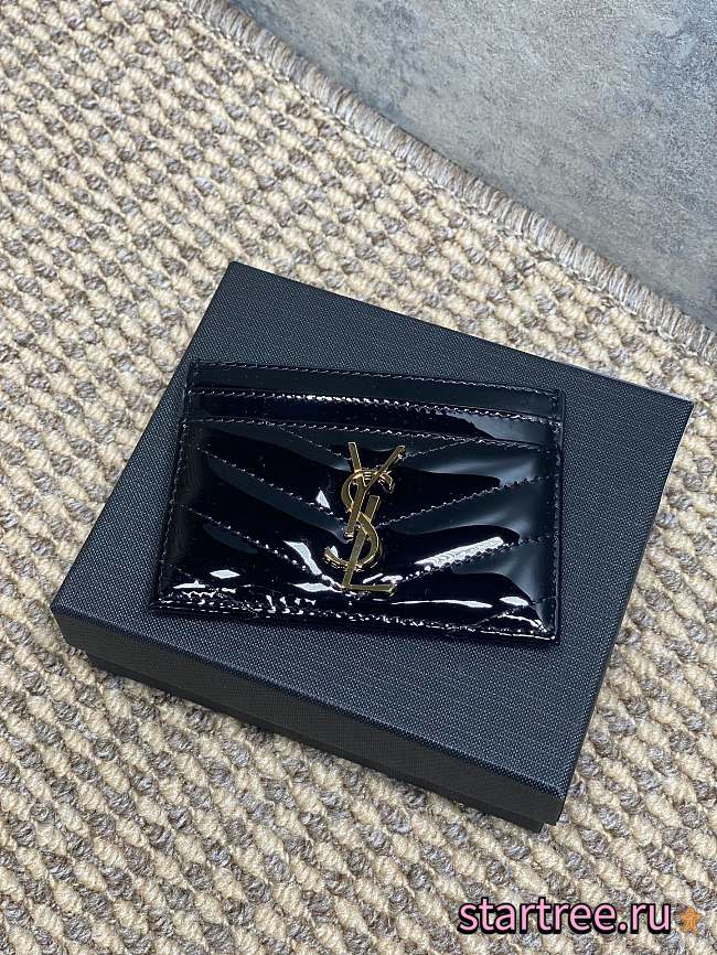 YSL CASSANDRE MATELASSÉ card case in patent leather in Black - 1