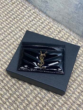 YSL CASSANDRE MATELASSÉ card case in patent leather in Black