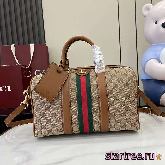 Gucci Ophidia medium boston bag in beige and brown GG canvas-30cm x 16cm x 20cm - 1