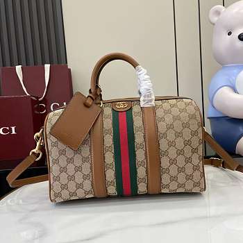 Gucci Ophidia medium boston bag in beige and brown GG canvas-30cm x 16cm x 20cm