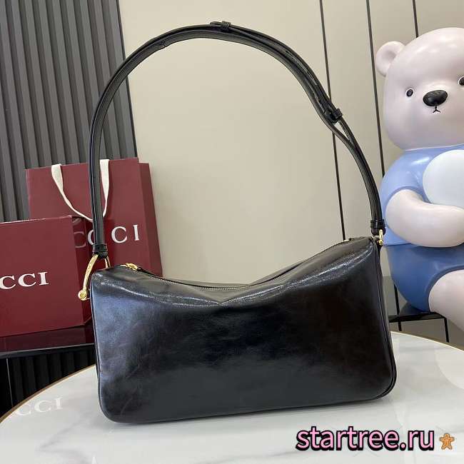 Gucci Half Horsebit medium shoulder bag in black leather-31.5x17x12cm - 1