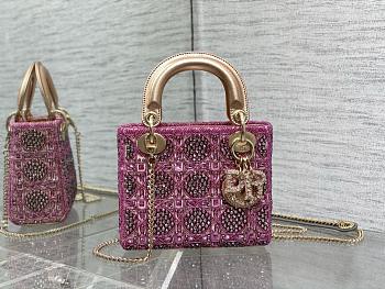 Dior Mini Lady Dior Bag Metallic Lambskin and Celestial Pink Satin Embroidered with Beads