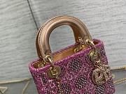 Dior Mini Lady Dior Bag Metallic Lambskin and Celestial Pink Satin Embroidered with Beads - 4