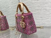 Dior Mini Lady Dior Bag Metallic Lambskin and Celestial Pink Satin Embroidered with Beads - 3