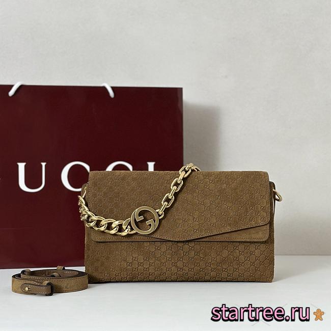 Gucci Medium shoulder bag with chain brown GG suede-28*16*7cm  - 1