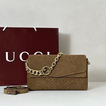 Gucci Medium shoulder bag with chain brown GG suede-28*16*7cm 